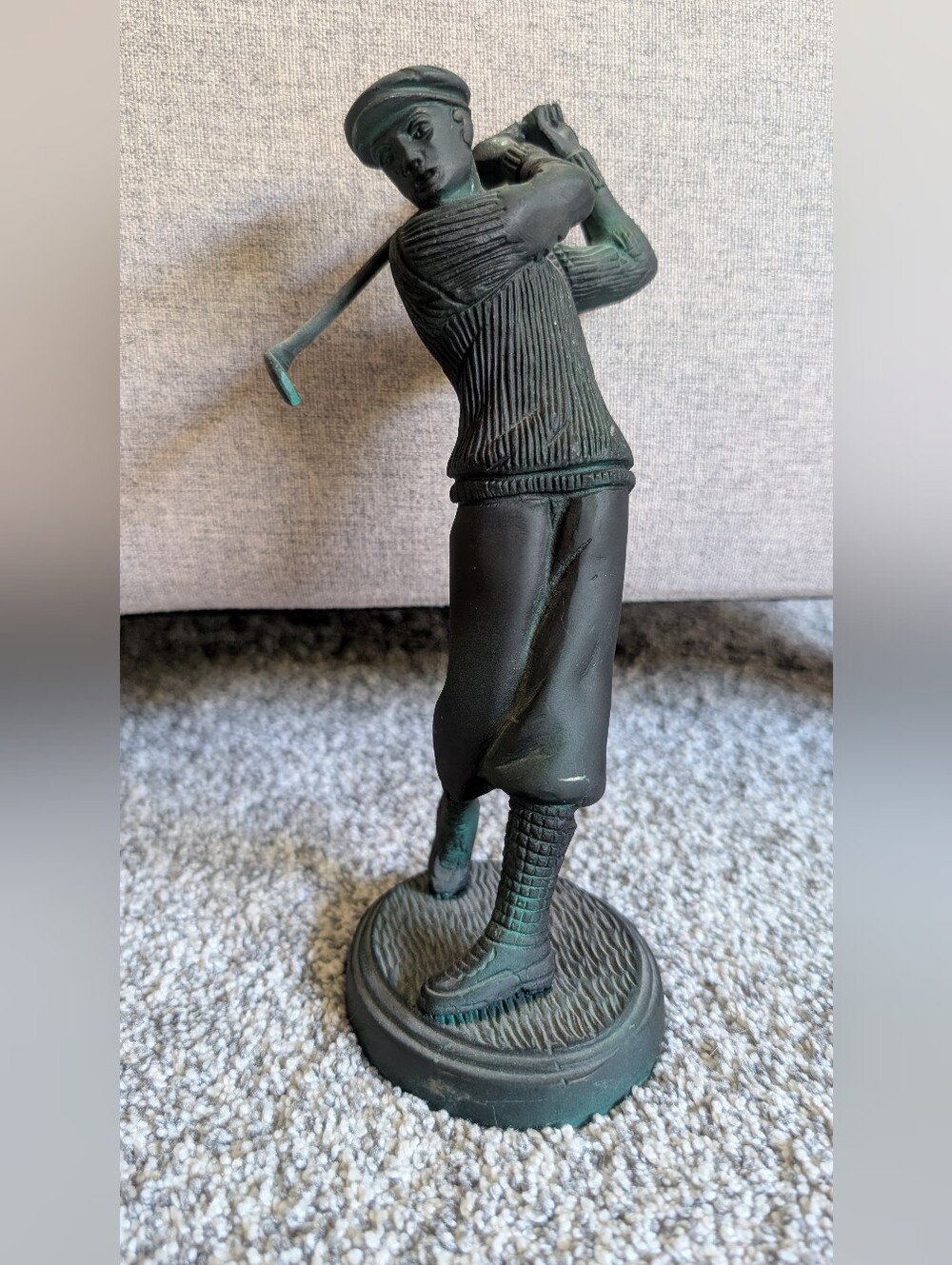 Vintage Cast Bronze Golfer Full Swing 9" Figurine Sculpture Art Deco Heavy 3.5lb